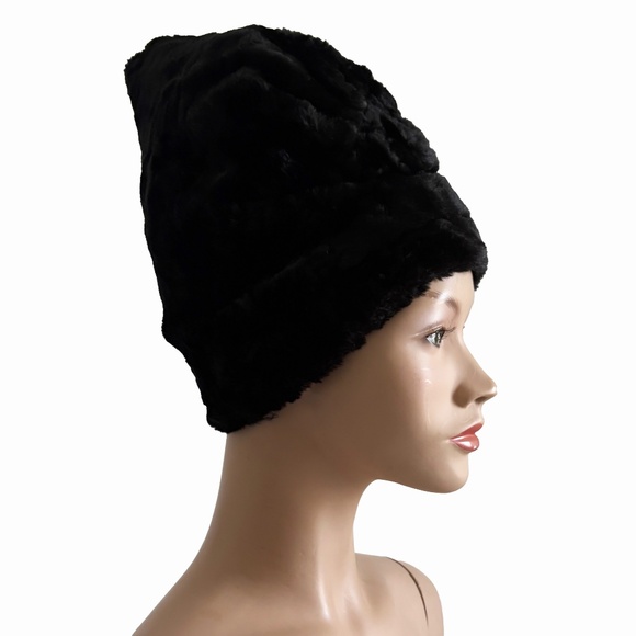 Vintage Norma Kamali OMO Black Faux Fur Sculptural Hat 1980s HTF main image 3